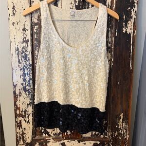 J. Crew Sequin Tank Top - Cream and Black. Women’s Medium.